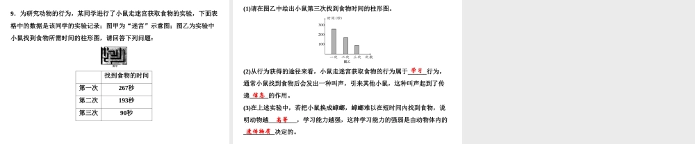 八年级生物上册 第5单元 第2章 第2节 先天性行为和学习行为（第2课时 研究一种动物的行为）习题课件 （新版）新人教版-（新版）新人教级上册生物课件
