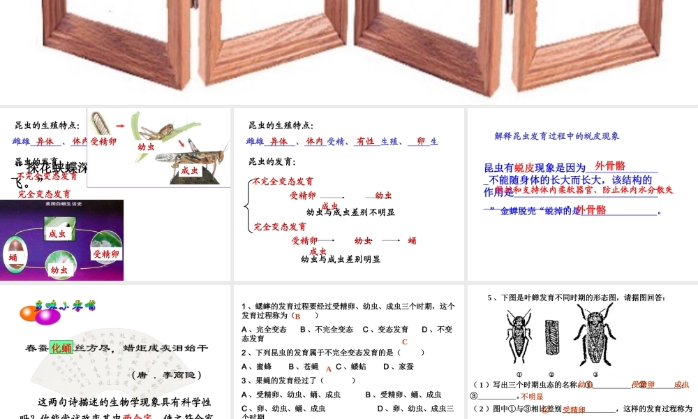 八年级生物上册 第二章 动物的生殖发育复习课件 济南版
