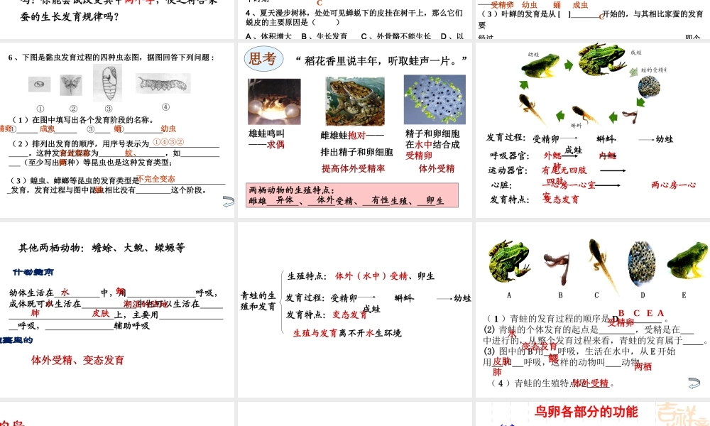 八年级生物上册 第二章 动物的生殖发育复习课件 济南版