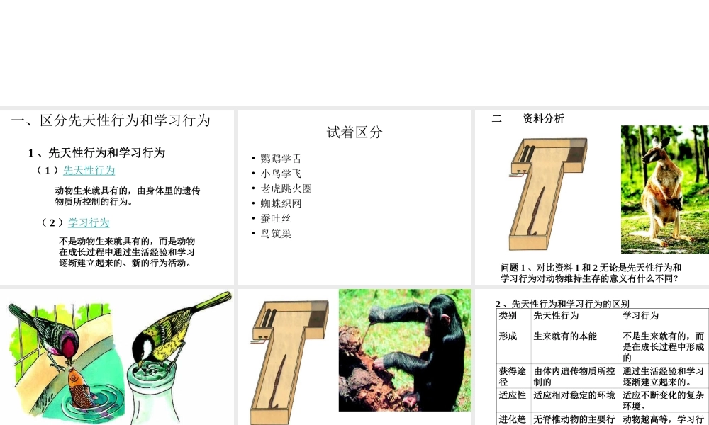 八年级生物上册 第5单元 第2章 动物的运动和行为 第二节 先天性行为和学习行为课件1 新人教版