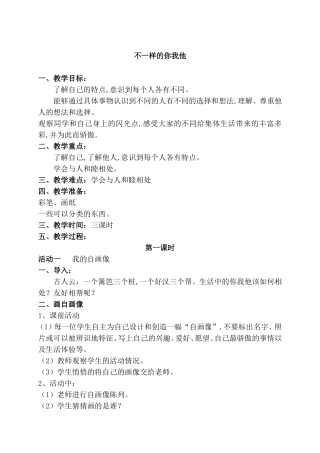 不一样的你我他教学设计