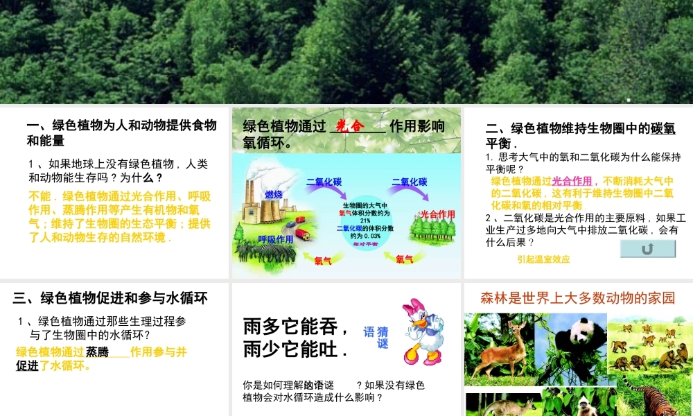 八年级生物上册 第七章《绿了植物在生物圈中的作用》课件 冀教版