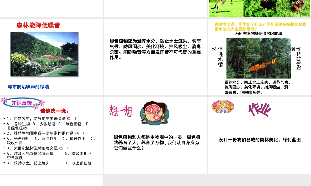 八年级生物上册 第七章《绿了植物在生物圈中的作用》课件 冀教版