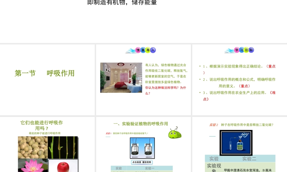 八年级生物上册 第三单元 第四章 第1节《呼吸作用》课件1 （新版）冀教版-（新版）冀教级上册生物课件