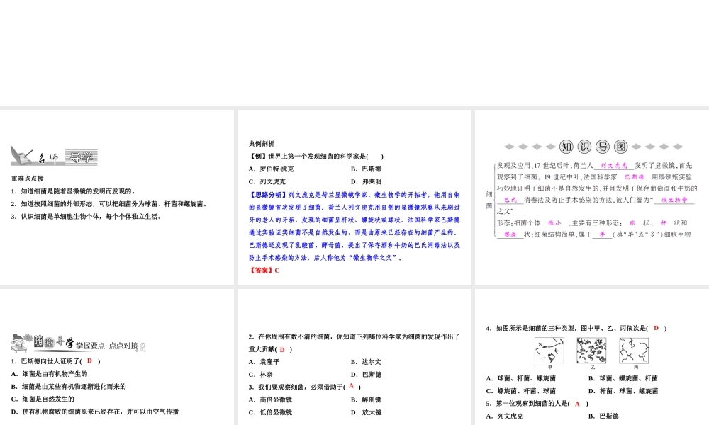 八年级生物上册 第5单元 第4章 第2节 细菌（第1课时 细菌的发现和形态）习题课件 （新版）新人教版-（新版）新人教级上册生物课件
