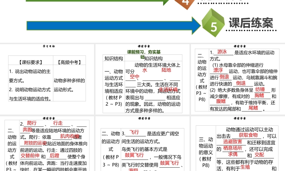 八年级生物上册 第五单元 第15章 第1节 动物的运动方式习题课件 （新版）北师大版-（新版）北师大级上册生物课件