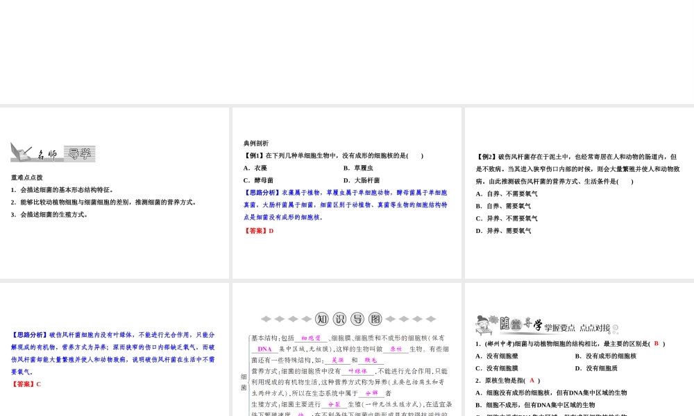 八年级生物上册 第5单元 第4章 第2节 细菌（第2课时 细菌的结构和生殖）习题课件 （新版）新人教版-（新版）新人教级上册生物课件