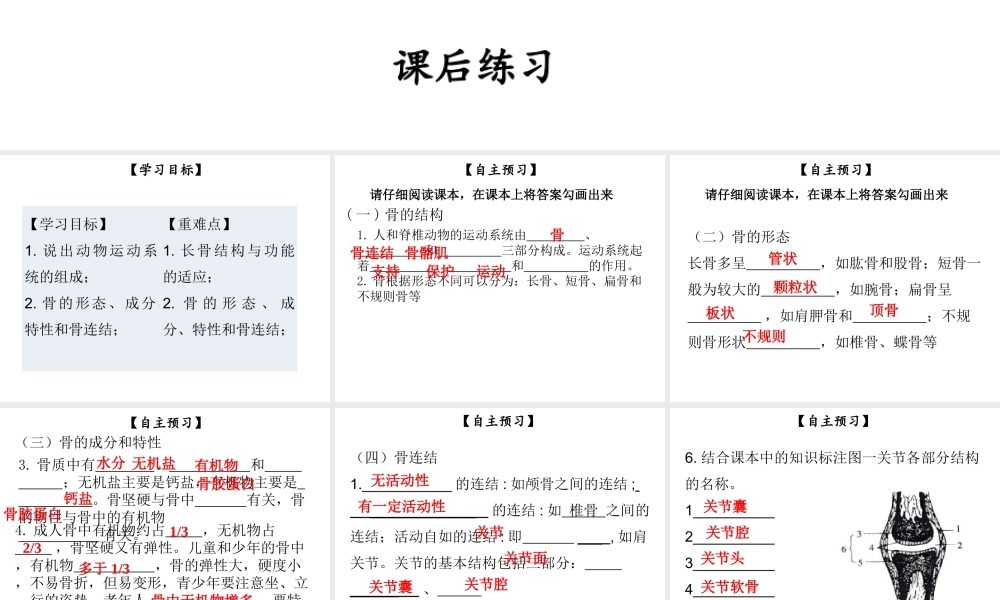 八年级生物上册 第五单元 第15章 第2节 动物运动的形成（第1课时 运动系统的组成、骨、骨连结）课件 （新版）北师大版-（新版）新人教版初中八年级全册生物课件