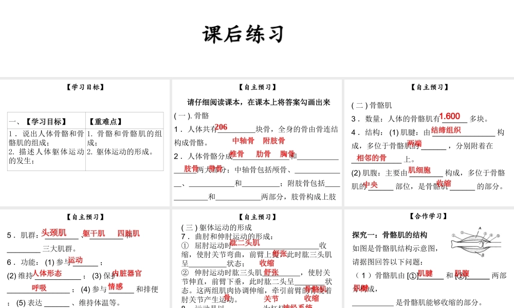 八年级生物上册 第五单元 第15章 第2节 动物运动的形成（第2课时 骨骼、骨骼肌、躯体运动的形成）课件 （新版）北师大版-（新版）北师大级上册生物课件