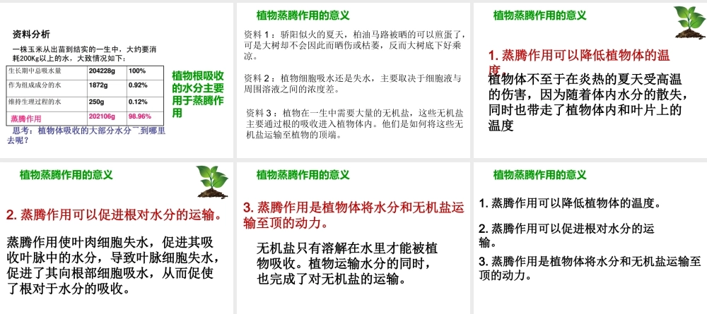八年级生物上册 第三单元 第四章 第二节蒸腾作用课件 （新版）冀教版-（新版）冀教版初中八年级上册生物课件