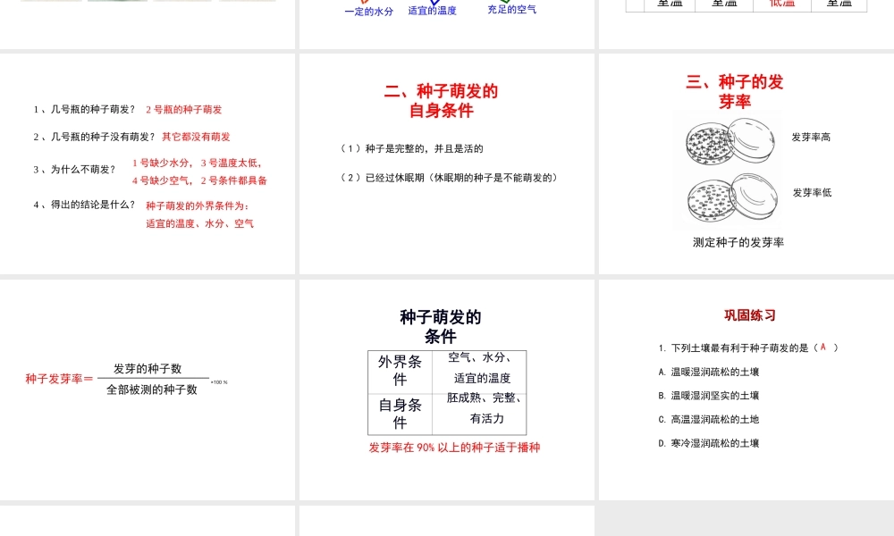 八年级生物上册 第三单元 第一章 第2节《种子萌发的条件》课件1 （新版）冀教版-（新版）冀教版初中八年级上册生物课件
