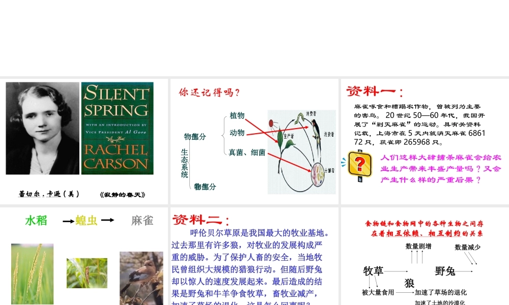 八年级生物上册 第三节 动物在自然界中的作用课件 新人教版