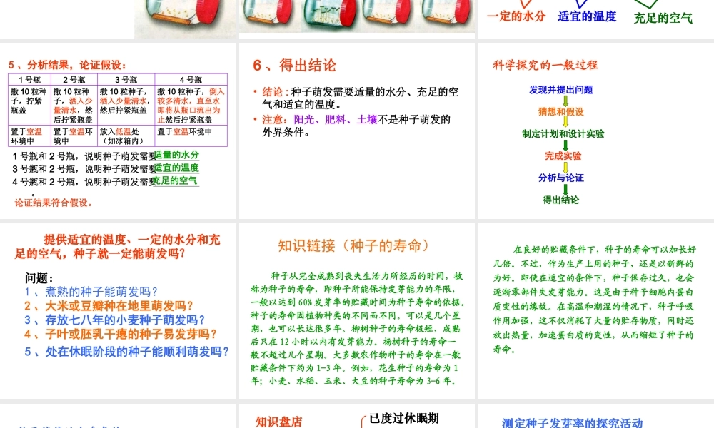八年级生物上册 第三单元 第一章 第二节 种子萌发的条件课件 冀少版-人教版初中八年级上册生物课件