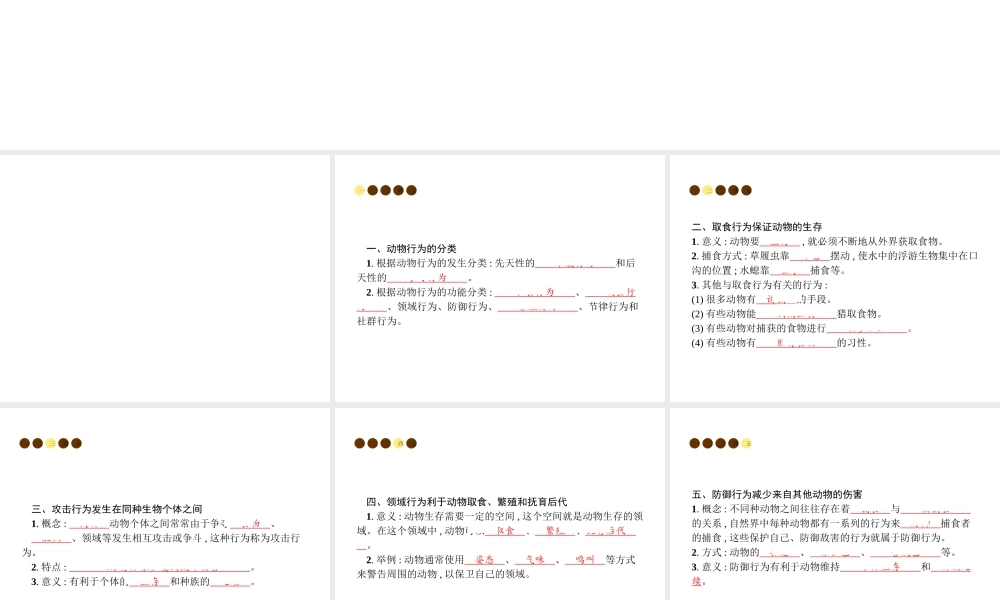 八年级生物上册 第五单元 第16章 第2节 动物行为的主要类型（第1课时 取食行为、攻击行为、领域行为、防御行为）课件 （新版）北师大版-（新版）北师大级上册生物课件