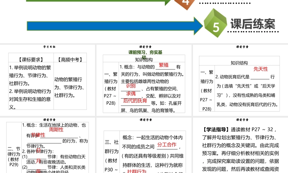 八年级生物上册 第五单元 第16章 第2节 动物行为的主要类型（第2课时 繁殖、节律、社群行为）习题课件 （新版）北师大版-（新版）北师大级上册生物课件