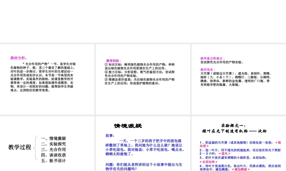八年级生物上册 第三单元 植物的生活 第三章 叶的光合作用 第一节 光合作用的产物课件 冀教版-冀教级上册生物课件