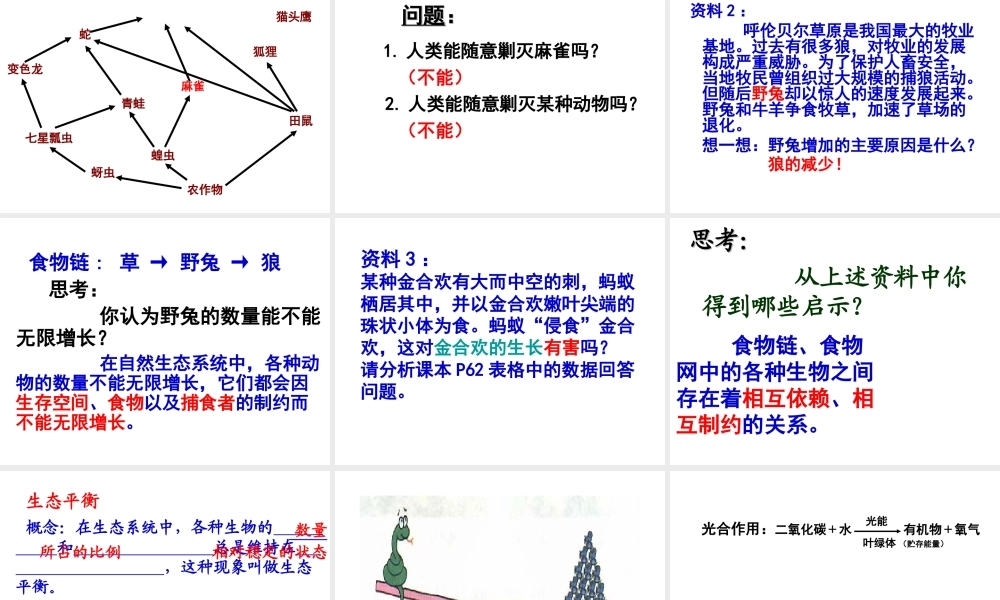 八年级生物上册 第三章 动物在自然界中的作用课件 （新版）新人教版