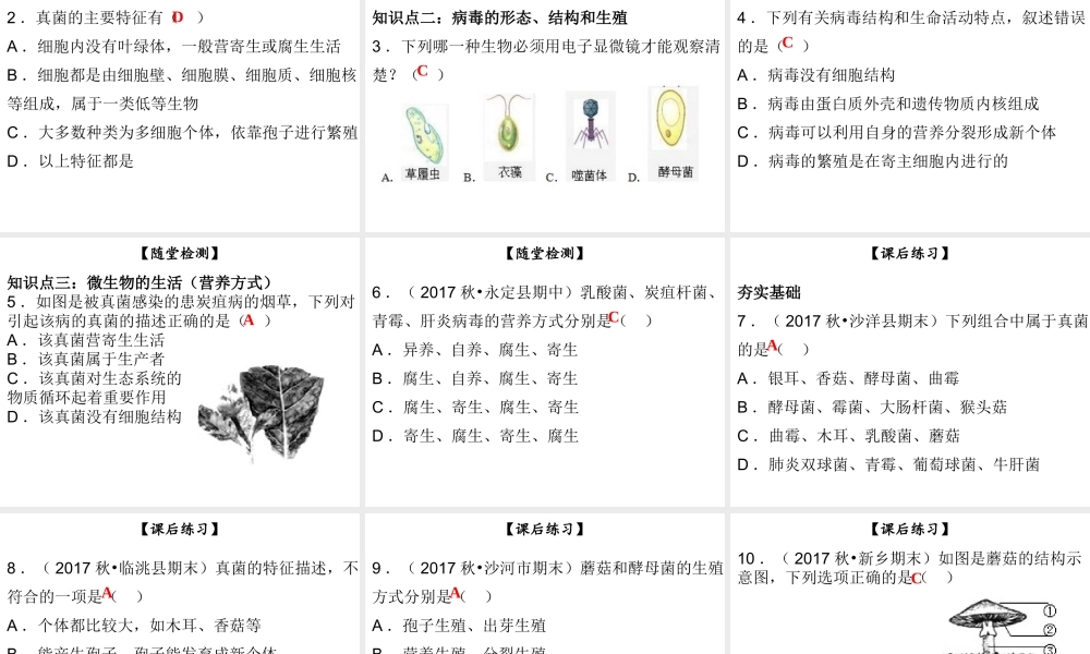 八年级生物上册 第五单元 第18章 第1节 微生物在生物圈中的作用（第2课时 细菌、真菌、病毒及营养方式）课件 （新版）北师大版-（新版）北师大级上册生物课件