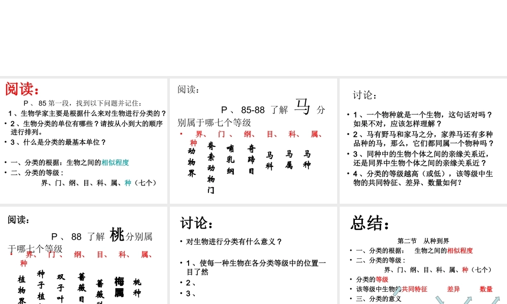 八年级生物上册 第6单元 第1章 根据生物的特征进行分类 第二节 从种到界课件1 新人教版