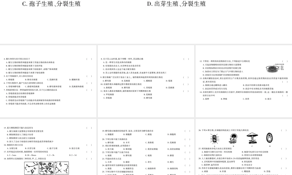 八年级生物上册 第五单元 第18章 生物圈中的微生物测评卷课件 （新版）北师大版-（新版）北师大级上册生物课件