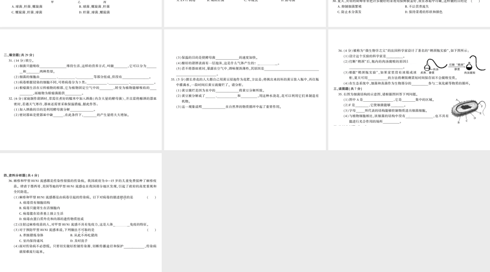 八年级生物上册 第五单元 第18章 生物圈中的微生物测评卷课件 （新版）北师大版-（新版）北师大级上册生物课件