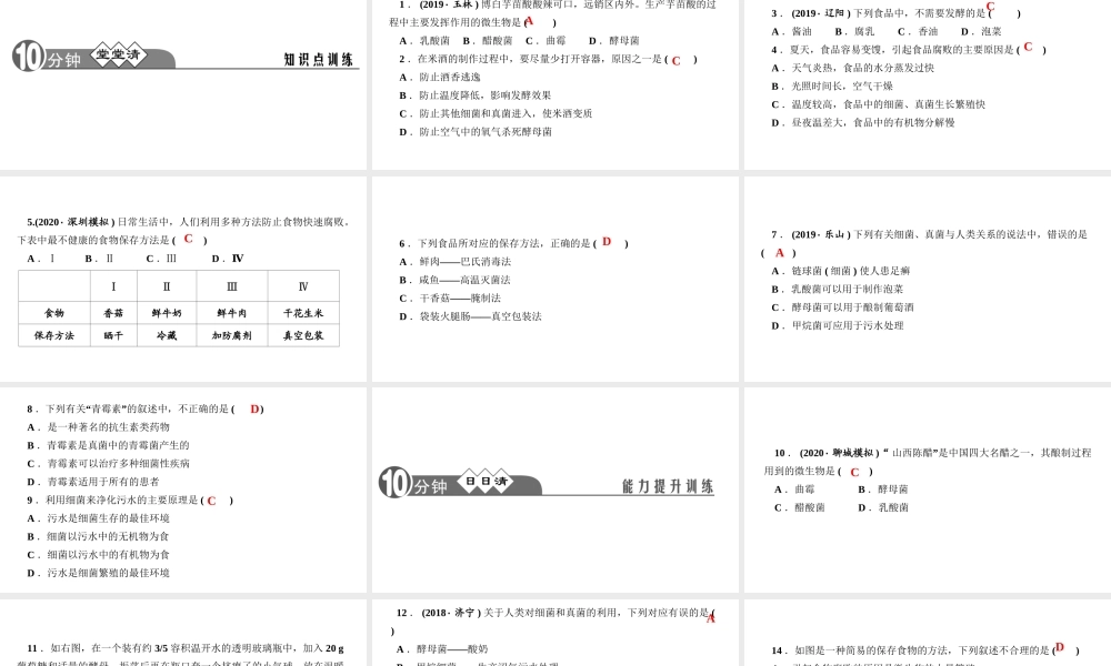 八年级生物上册 第五单元 生物圈中的其他生物 第四章 细菌和真菌第五节 人类对细菌和真菌的利用作业课件 （新版）新人教版-（新版）新人教级上册生物课件