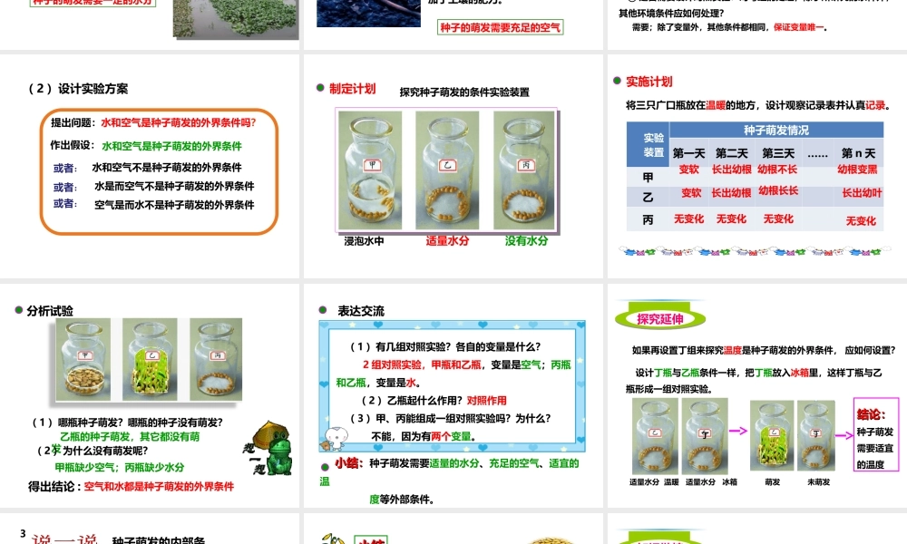 八年级生物上册 第一章 第四节《种子的萌发》课件 （新版）济南版