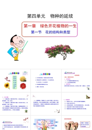 八年级生物上册 第一章 第一节 花的结构和类型课件 济南版