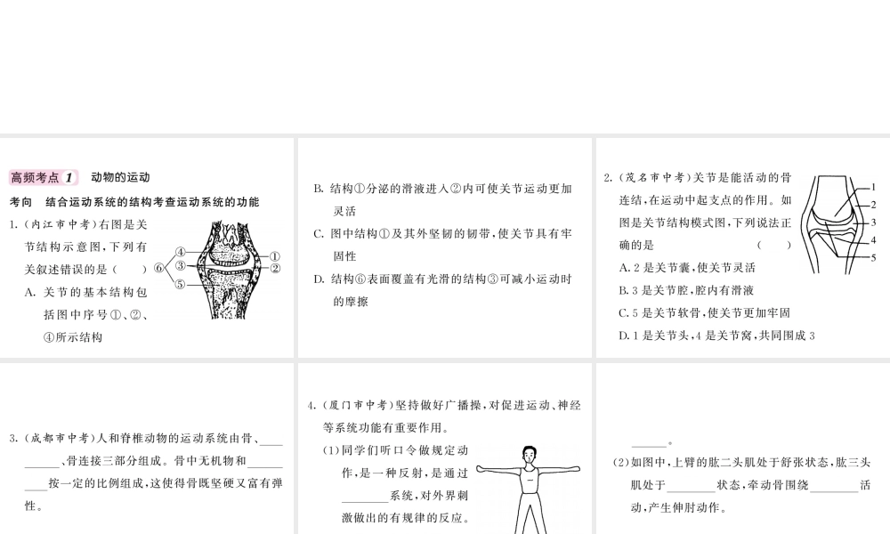 八年级生物上册 第五单元 第二 三章高频考点习题课件 （新版）新人教版