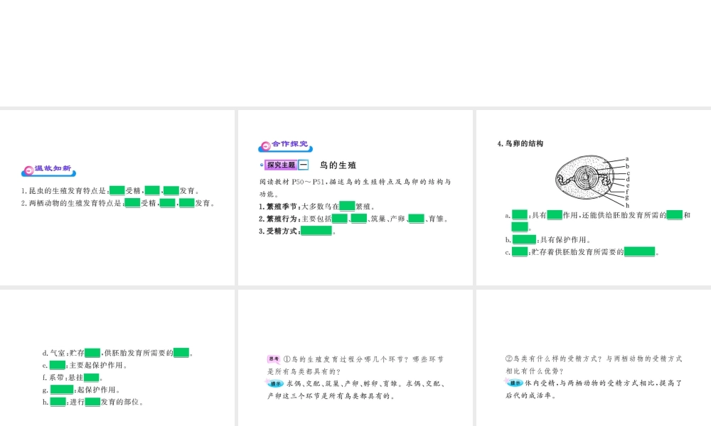 八年级生物上册 第四单元 第二章 第三节 鸟的生殖和发育课件 济南版