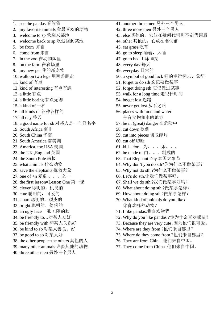 人教版七年级下册英语第五单元Unit5 Why do you like pandas 知识要点_第2页