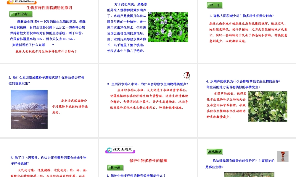 八年级生物上册 第六单元 第三章 保护生物的多样性课件 新人教版
