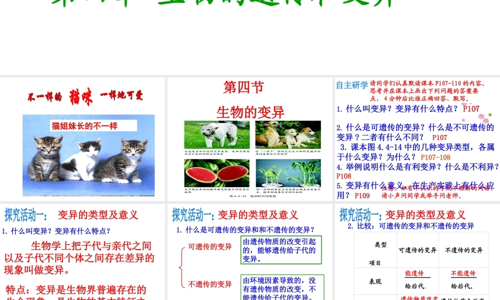 八年级生物上册 第四单元 第四章 第四节 生物的变异课件 （新版）济南版-（新版）济南版初中八年级上册生物课件