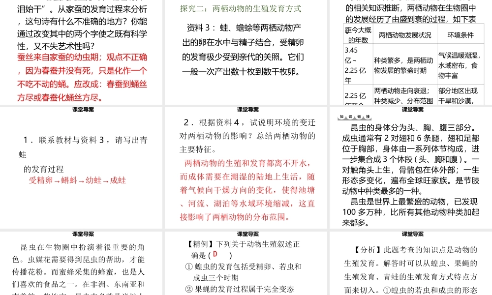 八年级生物上册 第六单元 第19章 第2节 动物的生殖和生育（第1课时 昆虫、两栖类动物的生殖和发育）习题课件 （新版）北师大版-（新版）北师大级上册生物课件