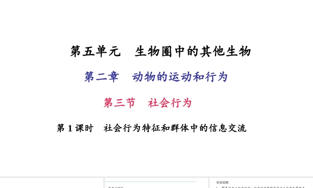 八年级生物上册 第五单元 第二章 第三节 社会行为（第1课时 社会行为特征和群体中的信息交流）习题课件 （新版）新人教版-（新版）新人教级上册生物课件