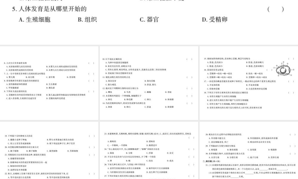 八年级生物上册 第六单元 第19章 生物的生殖和发育测评卷课件 （新版）北师大版-（新版）北师大级上册生物课件