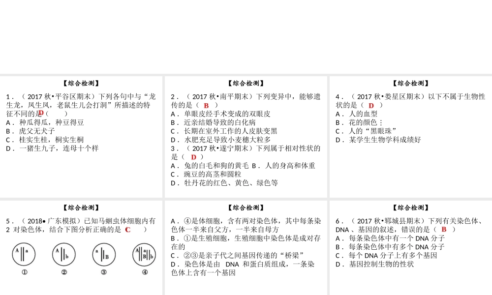 八年级生物上册 第六单元 第生物的遗传和变异综合检测课件 （新版）北师大版-（新版）北师大级上册生物课件