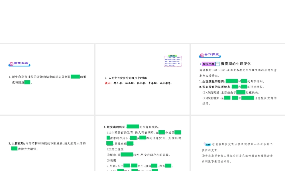 八年级生物上册 第四单元 第三章 第二节 青春期发育课件 济南版