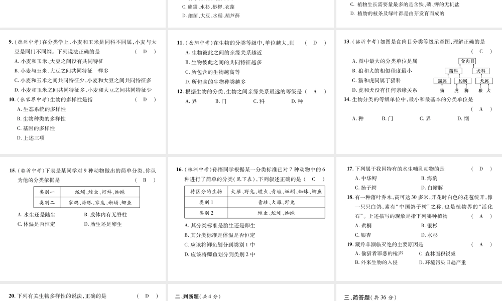 八年级生物上册 第六单元 生物的多样性及其保护标测试课件 （新版）新人教版-（新版）新人教级上册生物课件