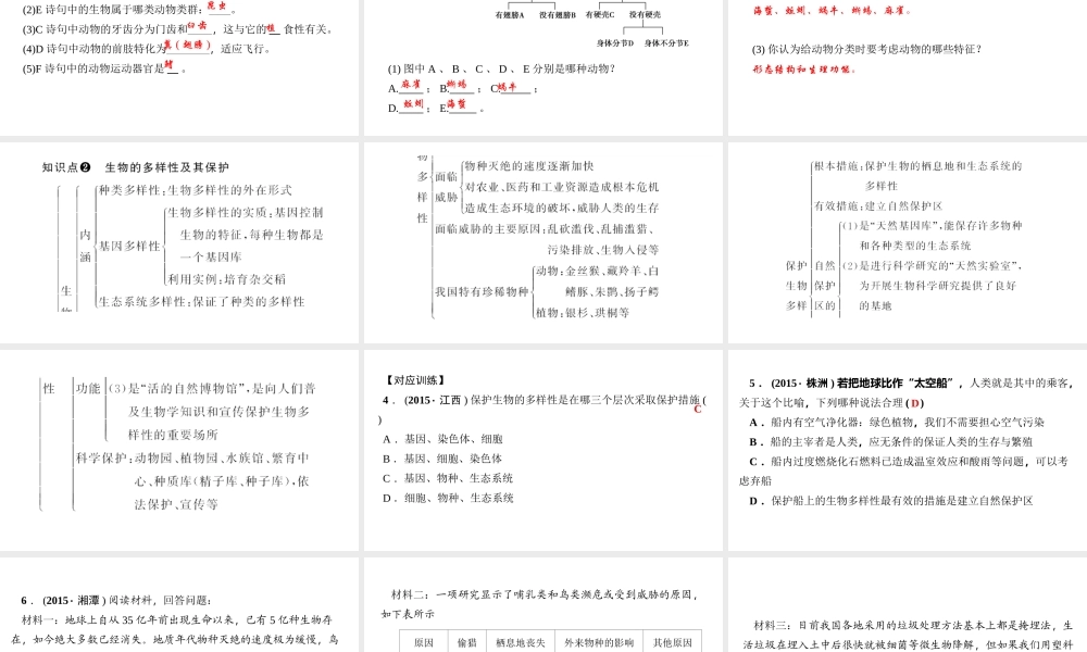 八年级生物上册 第六单元 生物的多样性及其保护单元复习习题课件 （新版）新人教版-（新版）新人教版初中八年级上册生物课件