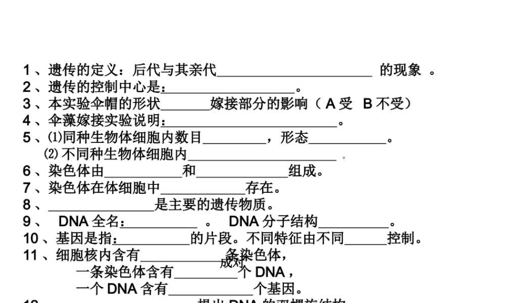 八年级生物上册 细胞核、染色体、DNA、基因的位置关系课件 济南版