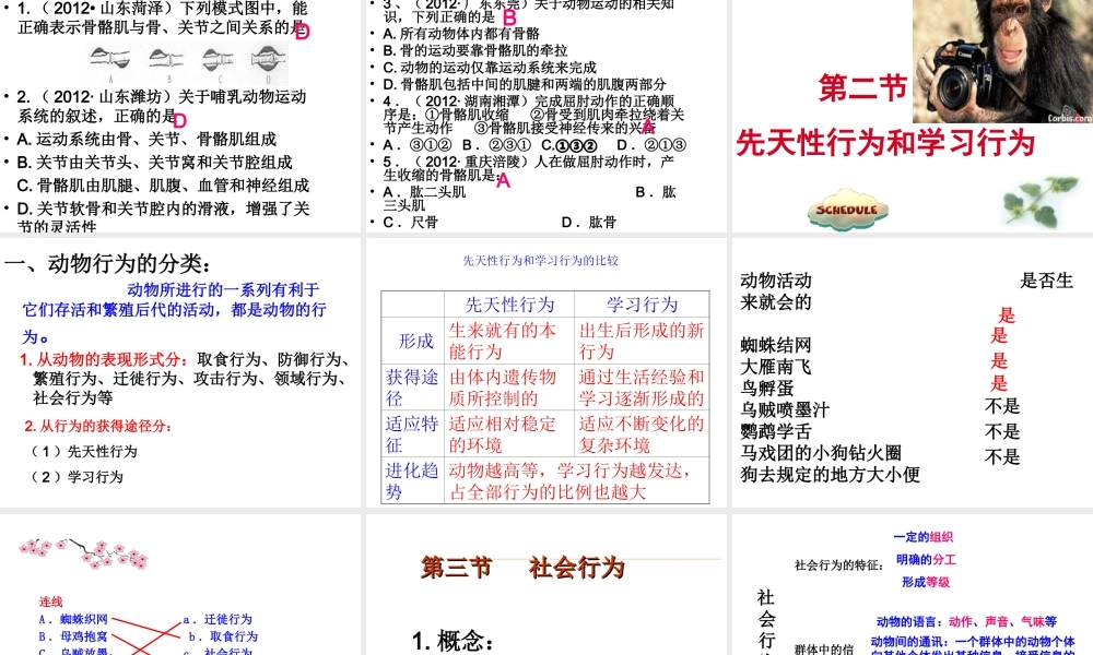 八年级生物上册 第五单元 第二章 动物的运动和行为复习课件 （新版）新人教版-（新版）新人教级上册生物课件