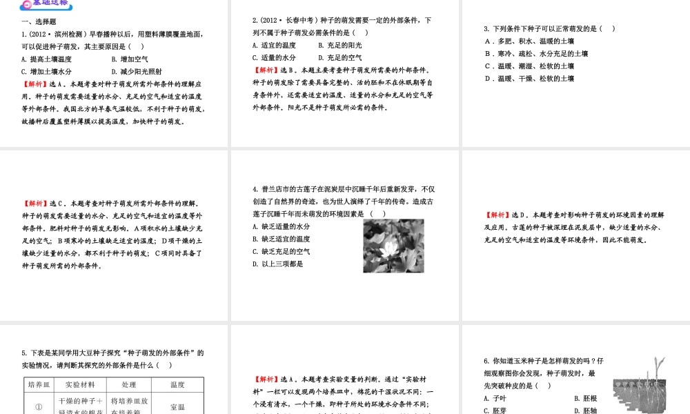 八年级生物上册 第四单元 第一章 第四节 种子的萌发课件 济南版