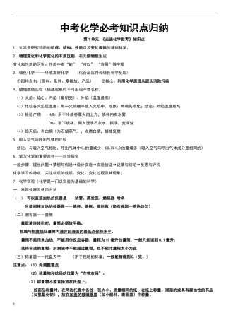 中考化学必考知识点归纳