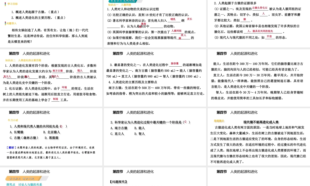 八年级生物上册 第十六章 第四节 人类的起源和进化课件 （新版）苏教版-（新版）苏教级上册生物课件