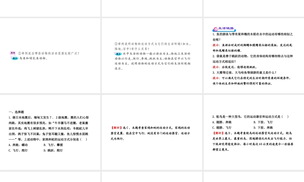 八年级生物上册 第十六章 第一节 动物运动方式的多样性课件 苏教版