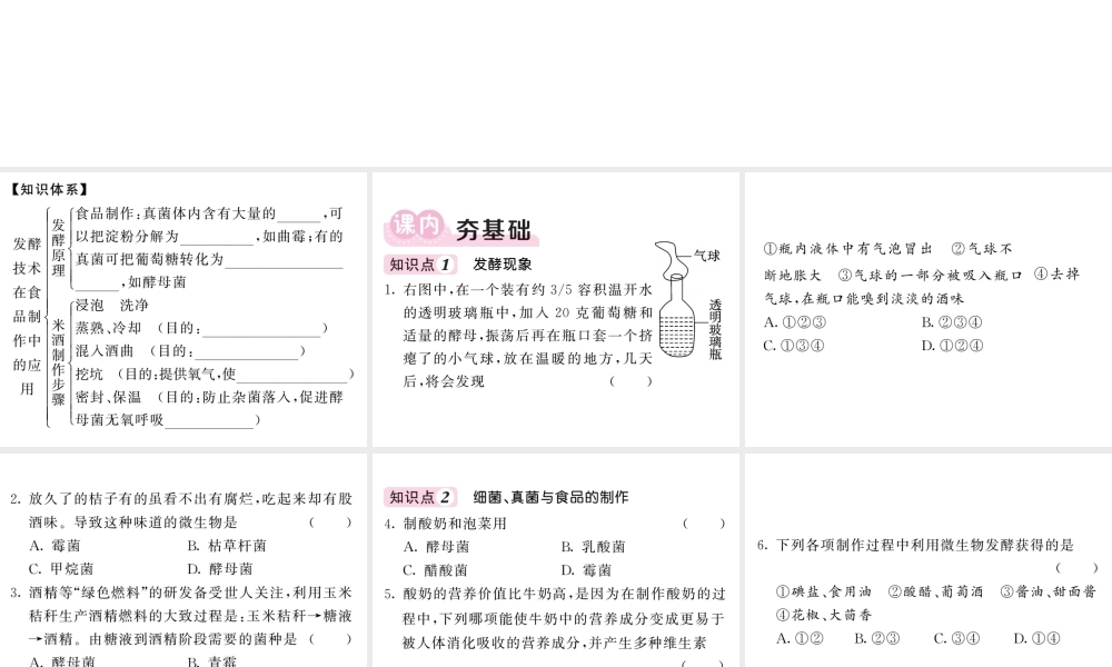 八年级生物上册 第五单元 第四章 第五节 人类对细菌和真菌的利用（第1课时 发酵及食品的制作）习题课件 （新版）新人教版-（新版）新人教级上册生物课件