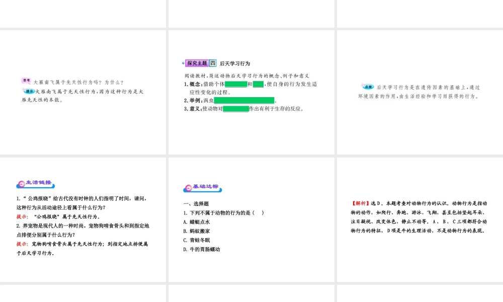 八年级生物上册 第十六章 第一节 先天性行为和后天学习行为课件 北师大版