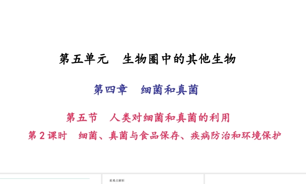 八年级生物上册 第五单元 第四章 第五节 人类对细菌和真菌的利用（第2课时 细菌 真菌与食品保存 疾病防治和环境保护）习题课件 （新版）新人教版-（新版）新人教版初中八年级上册生物课件
