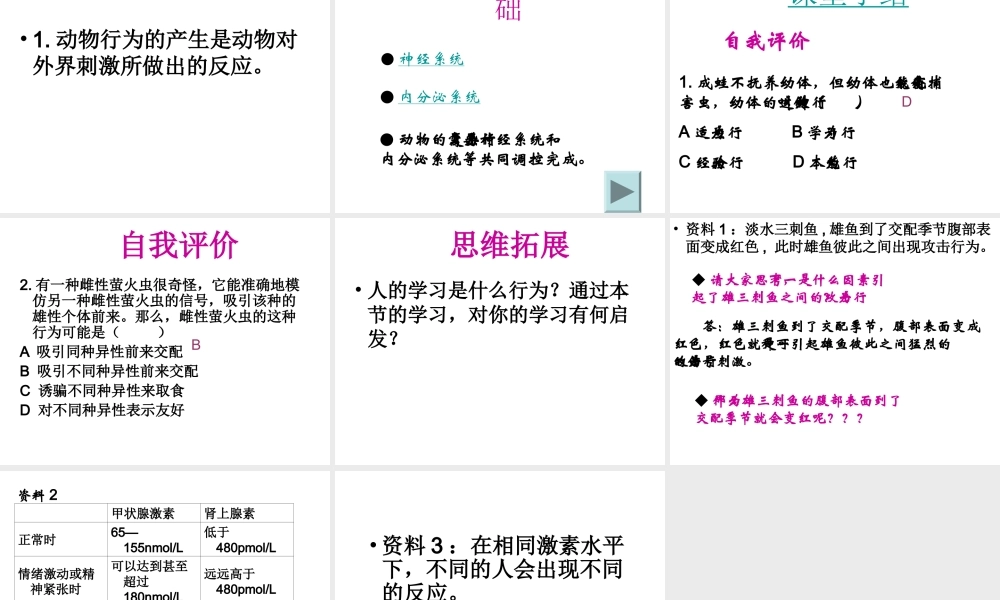 八年级生物上册 第十七章 第二节 动物行为的生理基础课件 苏教版